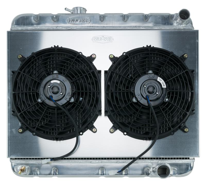 Cold Case Performance Aluminum Radiator Modules for 1965 GTO, LEMANS, TEMPEST - GPG18K Radiator, Performance, Module, Aluminum, Polished, Downflow, 2 Row, Dual 12 in. Fans, Pontiac, Kit