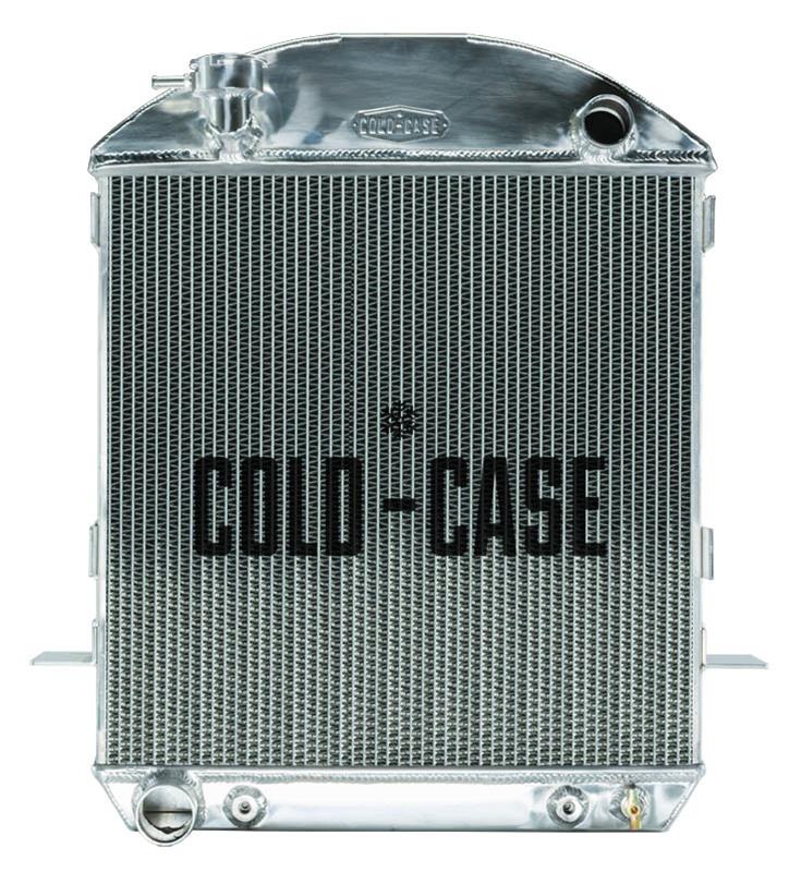 Cold Case Performance Aluminum Radiators for 1924-1927 MODEL T, STREET ROD - STF901A Radiator, Performance, Aluminum, Polished, Downflow, 2 Row, Transmission Cooler, Ford, T-Bucket, Engine Swap, Each