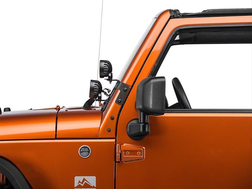 Rugged Ridge 07-18 Jeep Wrangler JK Textured Black Round A-Pillar LED Light Mount Kit thumbnail 3