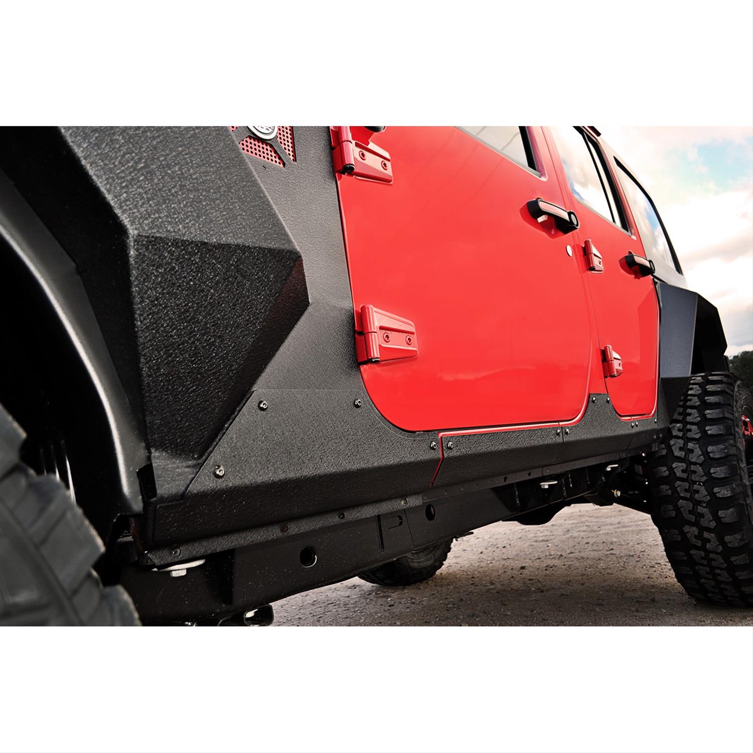 Rugged Ridge Body Protectors 11615.1 Rocker Guards: XHD rocker body armor cladding, steel, text black, 4DR, Jeep: 07-17Wrangler JKU