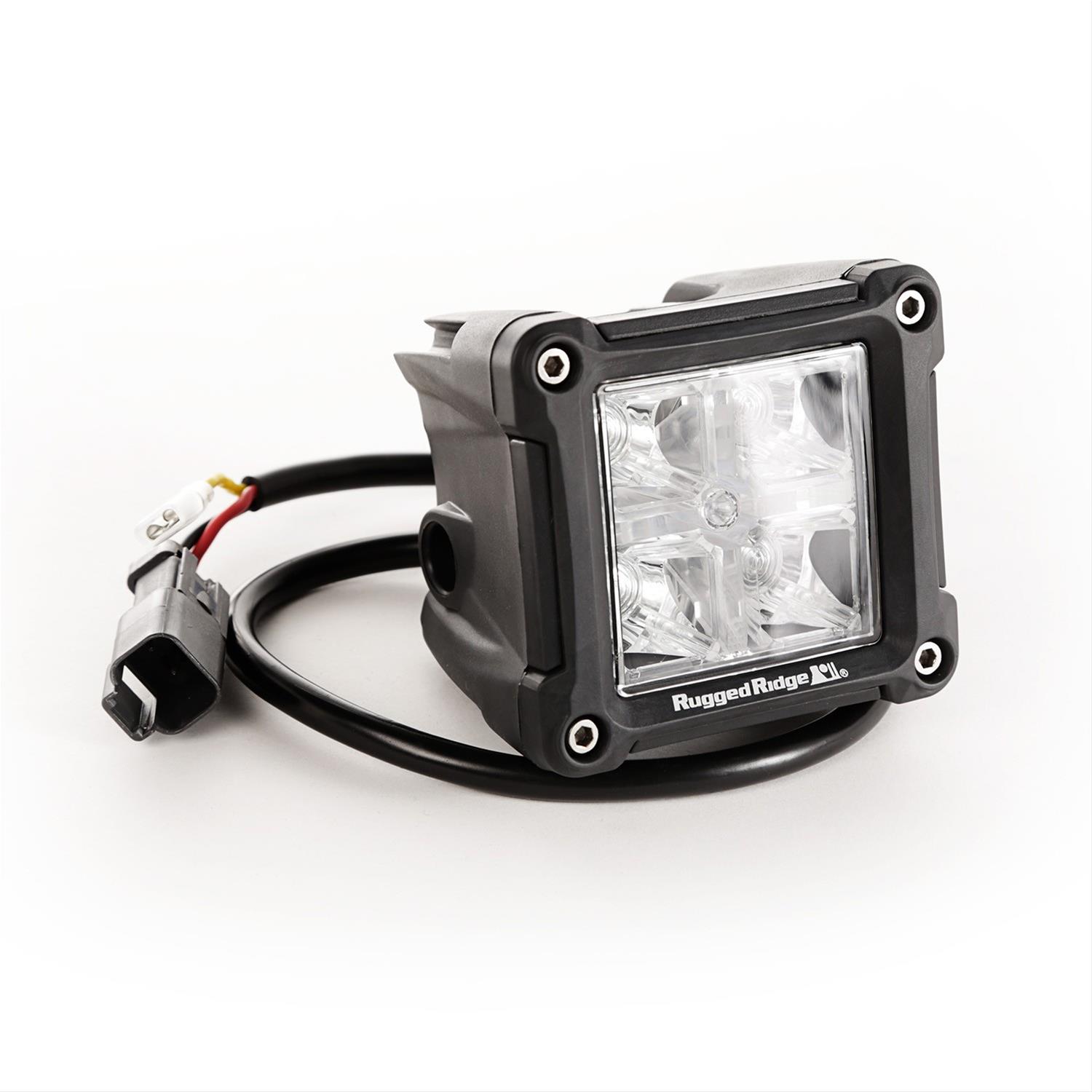 Rugged Ridge LED Driving Lights 15209.3 Auxiliary Light: 3 in cube light w/low beam amber & high beam white light function, thermoplastic, IP67