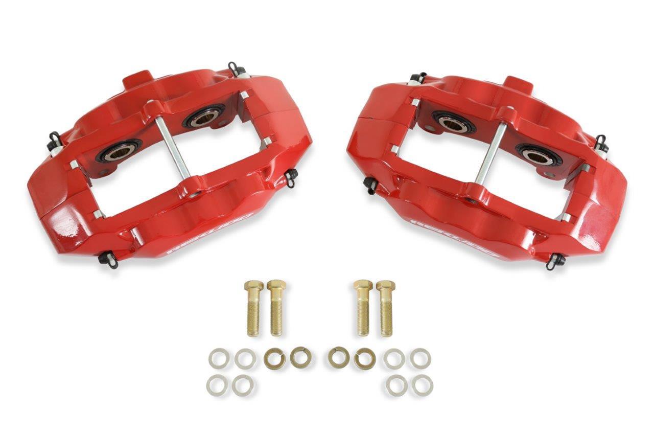REKUDO JL8 Brake Calipers RK400-13 Calipers, Rekudo JL8, Rear Left and Right, 4 Piston, Forged Aluminum, Red Powdercoated, Chevy, Pontiac, Pair