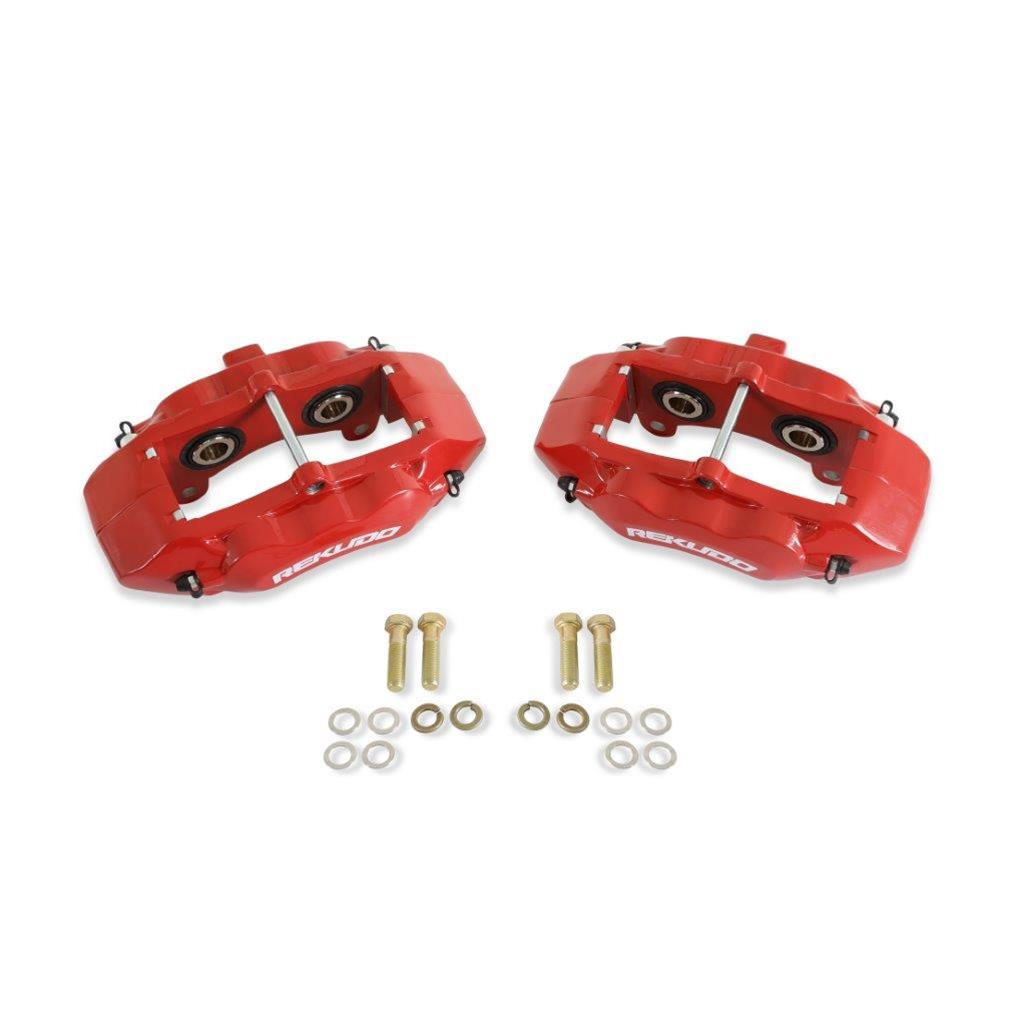 REKUDO JL8 Brake Calipers RK400-13 Calipers, Rekudo JL8, Rear Left and Right, 4 Piston, Forged Aluminum, Red Powdercoated, Chevy, Pontiac, Pair thumbnail 3