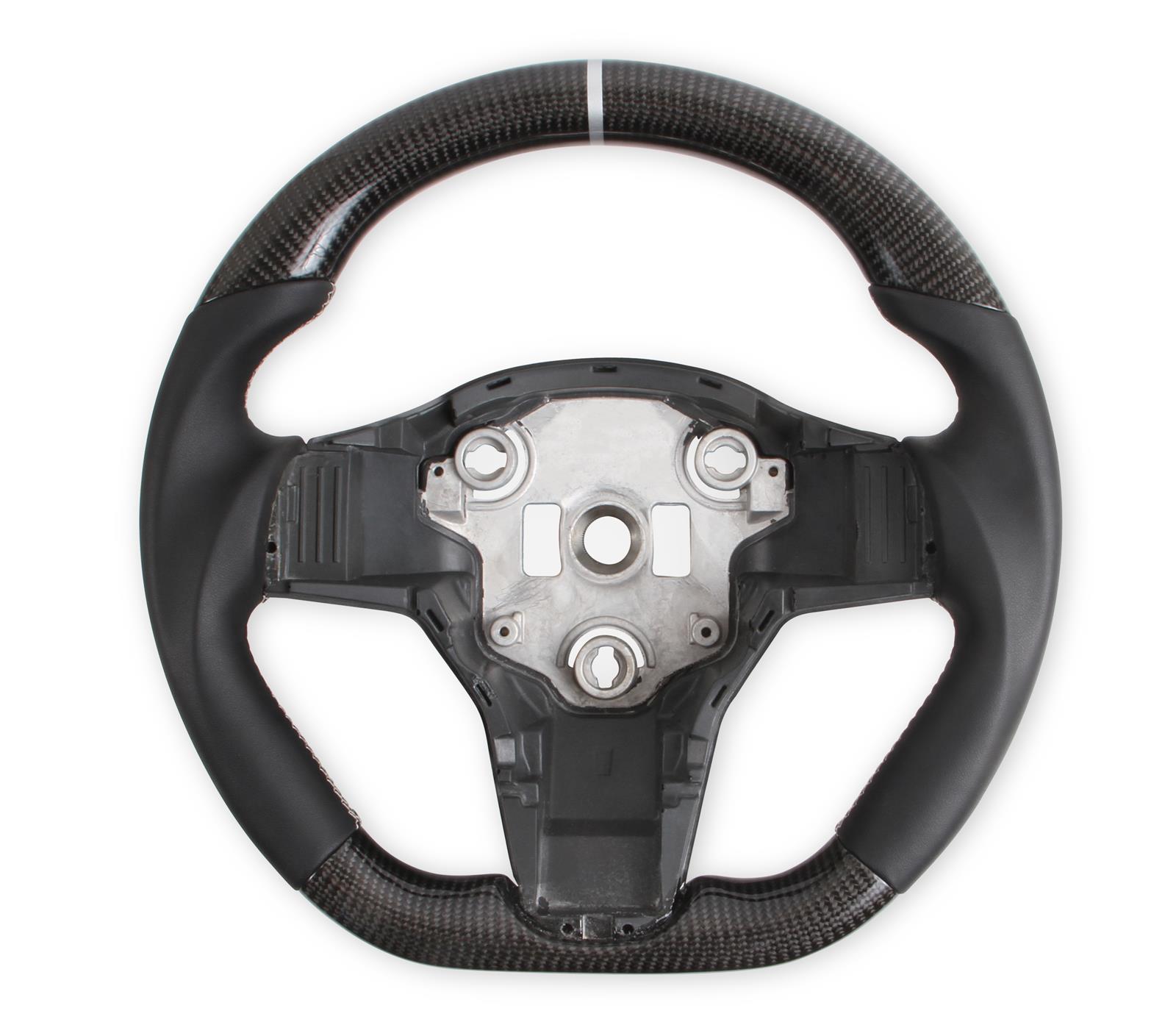 REKUDO Steering Wheels RK950-02 Wheel, Alcantara, 3 Spoke, Flat Bottom, Silver Stitching, Reuse Airbag and Factory Controls, Black, Tesla, Each thumbnail 5