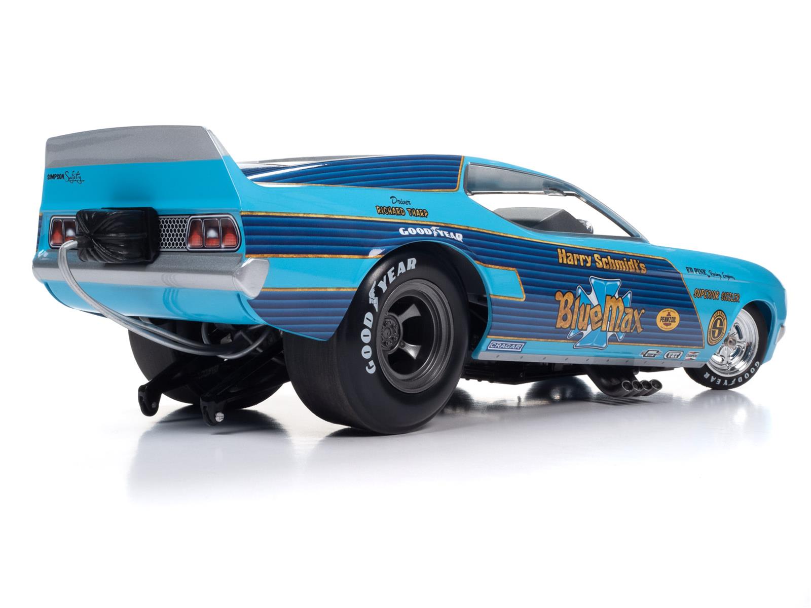 AUTO WORLD AW299 118 Scale 1973 Mustang Blue Max Funny Car Diecast