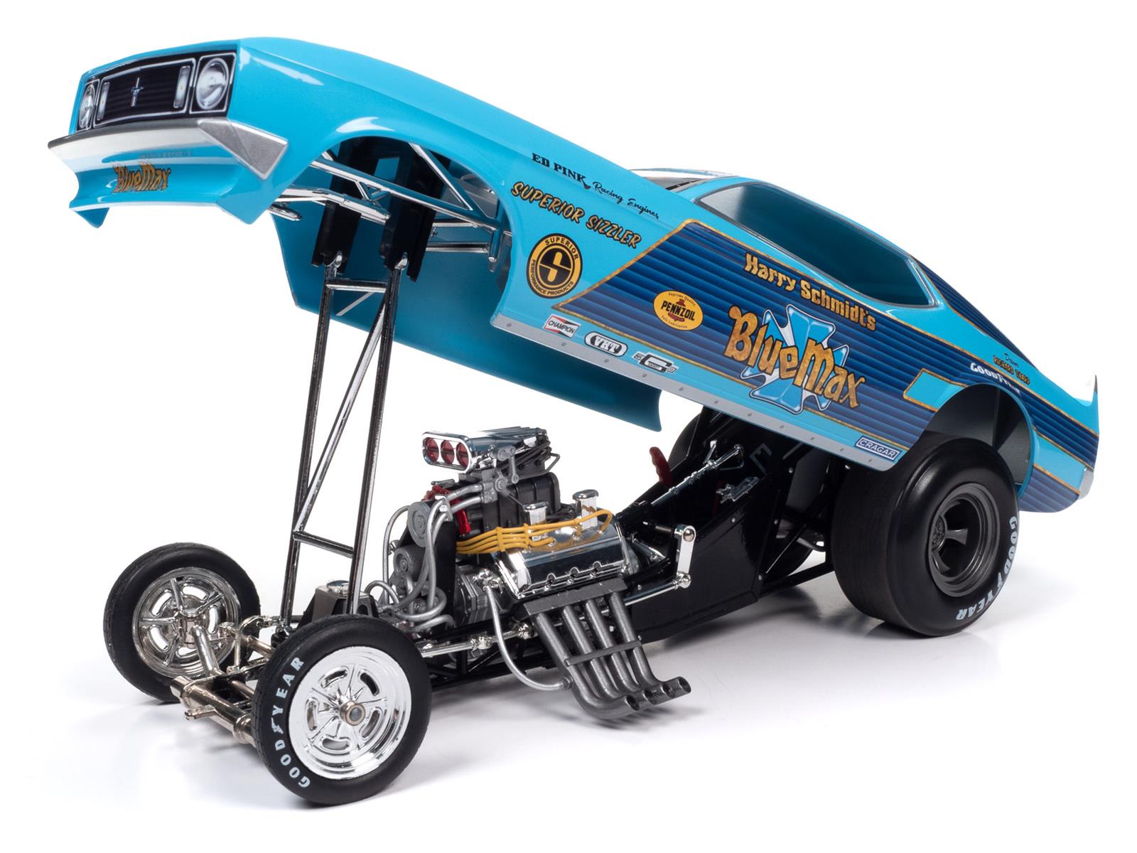 AUTO WORLD AW299 1:18 Scale 1973 Mustang Blue Max Funny Car