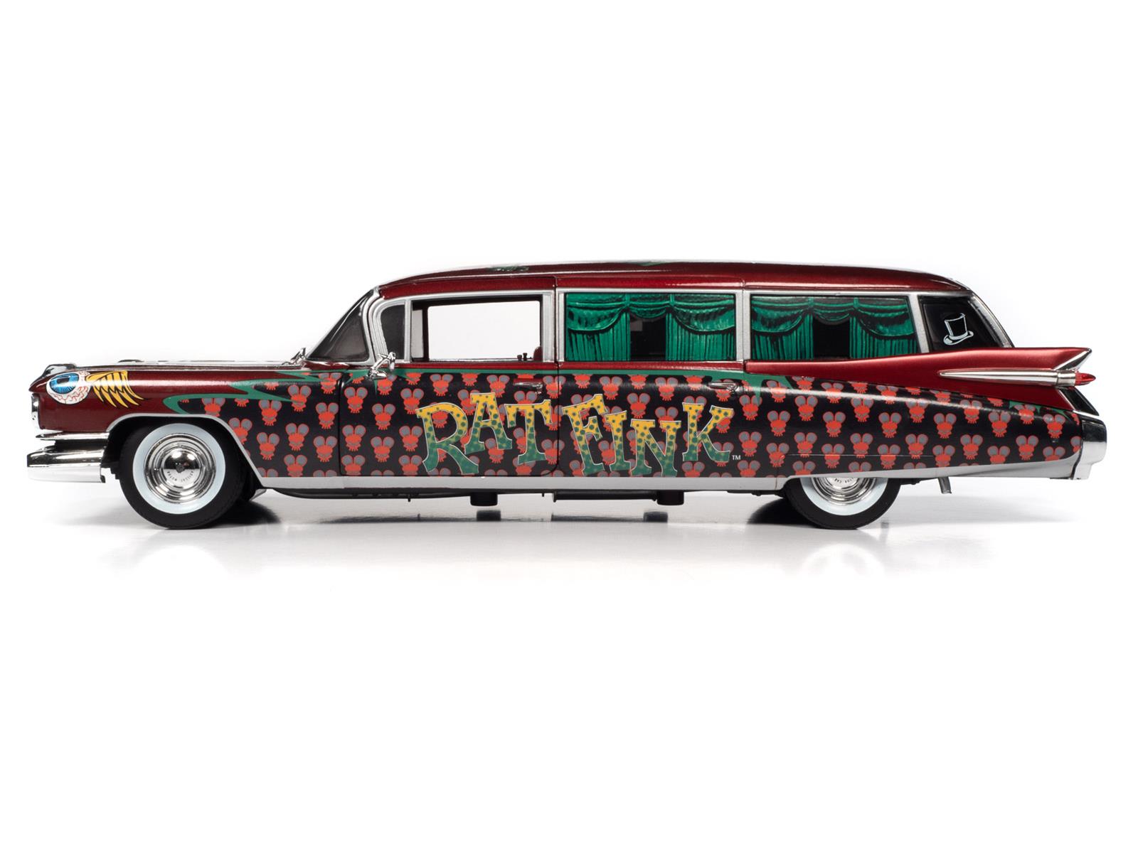 AUTO WORLD AW303 1:18 Scale 1958 Cadillac Rat Fink Hearse Diecast