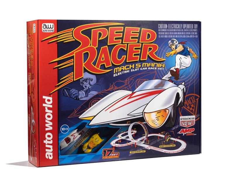 AUTO WORLD SRS361 1:64 Scale Speed Racer Mach 5 Mania Slot Car Set