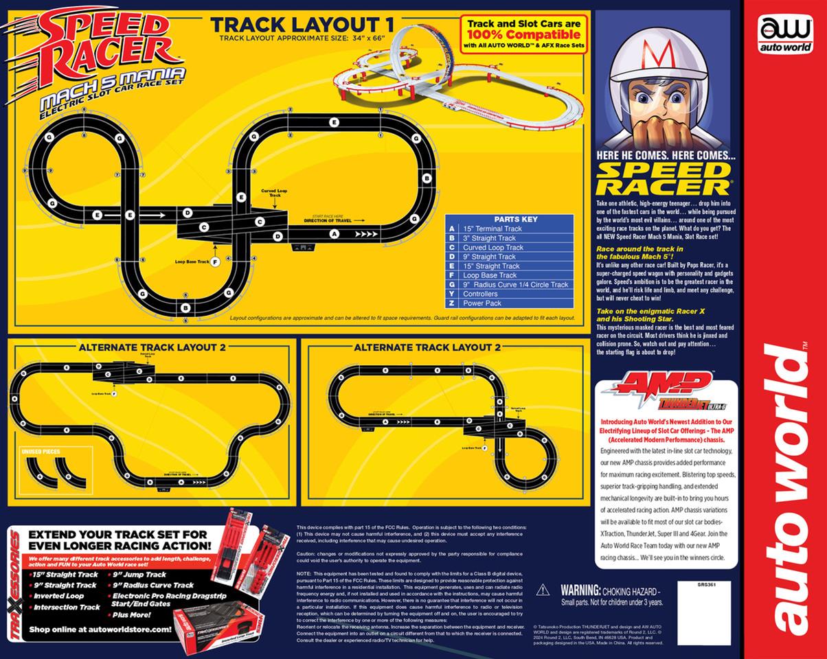 AUTO WORLD SRS361 1:64 Scale Speed Racer Mach 5 Mania Slot Car Set