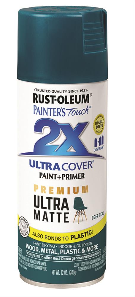 Rust-Oleum 331185 Painter's Touch 2X Ultra Cover Spray Paint, 12 oz, Ultra  Matte Deep Teal