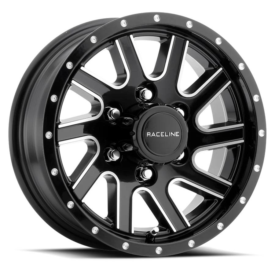 Raceline 820M Twisted 16x6in / 8x165.1 BP / 0mm Offset / 4.90mm Bore - Black & Machined Wheel