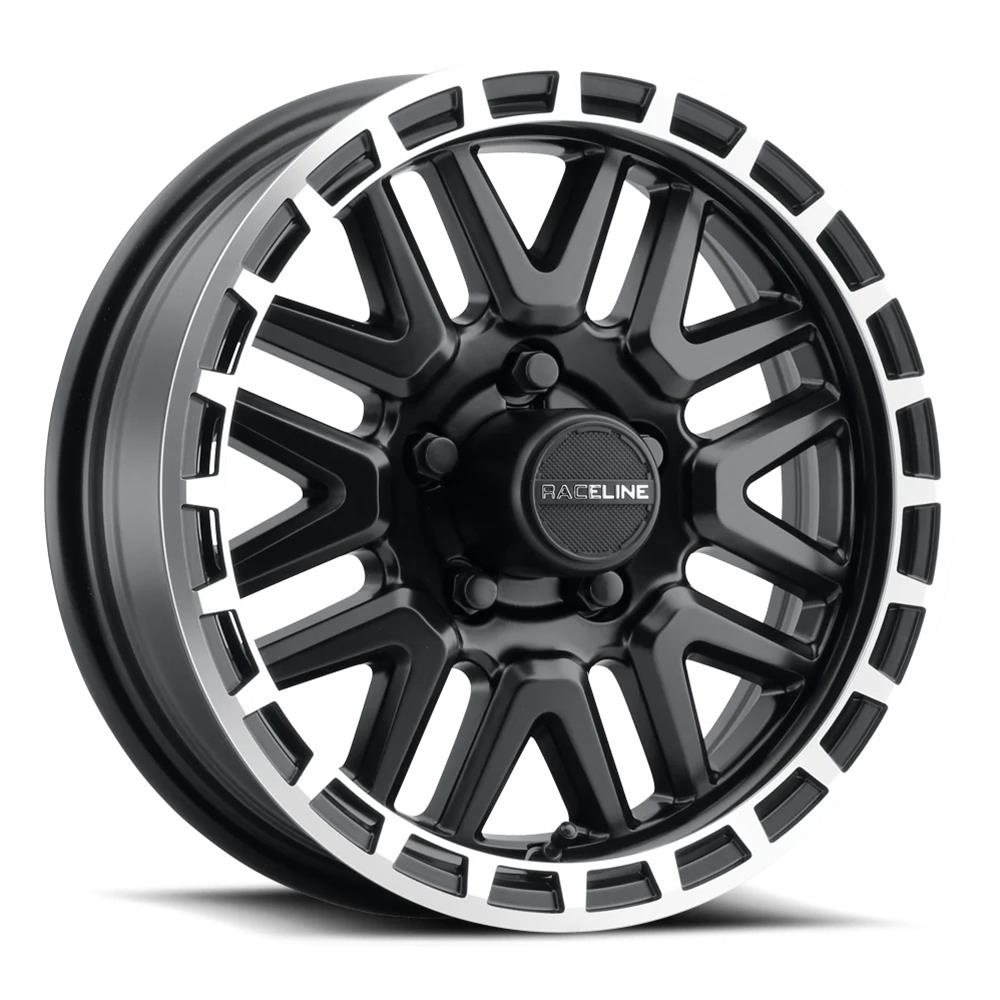 Raceline 953BM Krank 15x5in / 5x114.3 BP / 0mm Offset / 3.19mm Bore - Black & Machined Wheel