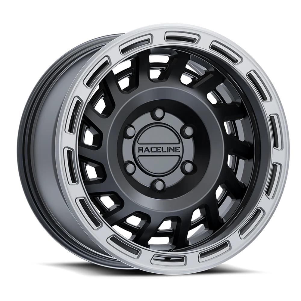 Raceline 957BS Halo 17x9in / 6x135 BP / -12mm Offset / 87.1mm Bore - Black & Silver Lip Wheel