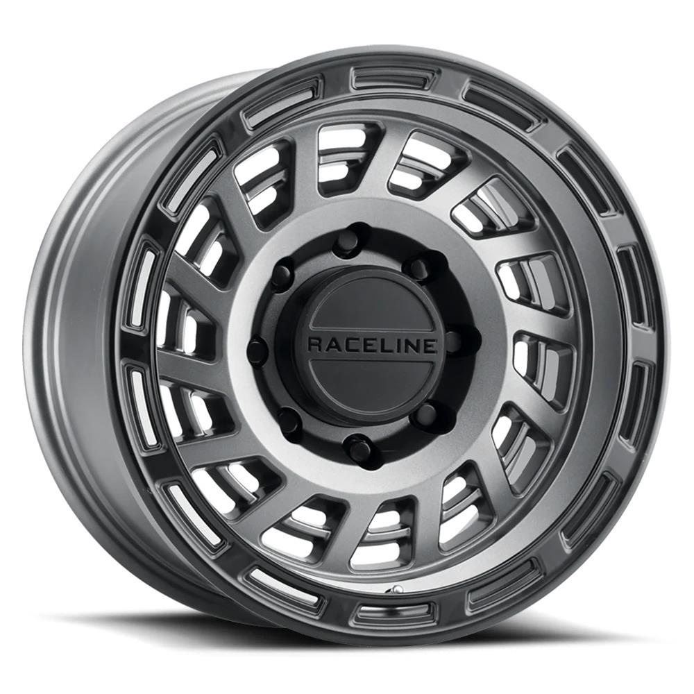 Raceline Wheels 957GB Halo Gunmetal with Black Ring 18x9 Wheel, Halo, Aluminum, Ring, Satin, 18 in. x 9 in., 5 x 150mm Bolt Circle, 5.710 in. Backspace, Each