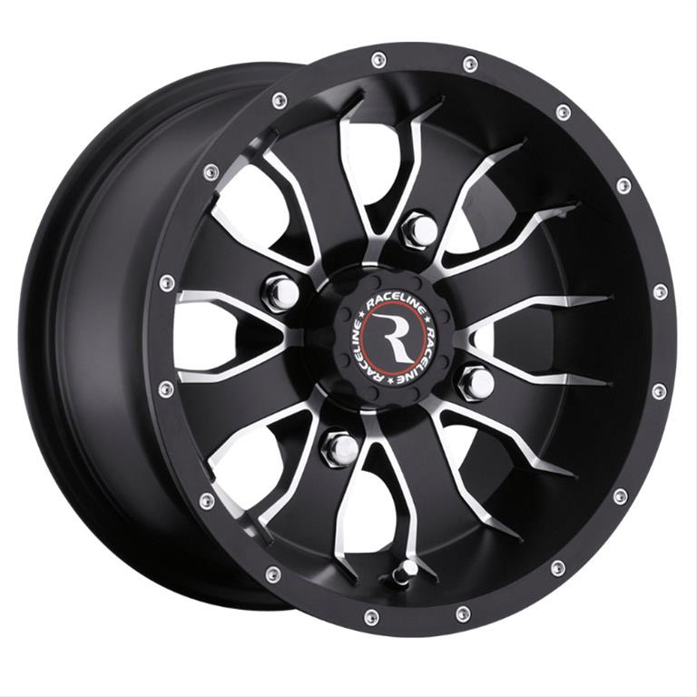 Raceline A77 Mamba 9x8in / 4x115 BP / -34.5mm Offset / 90mm Bore - Black & Machined Wheel