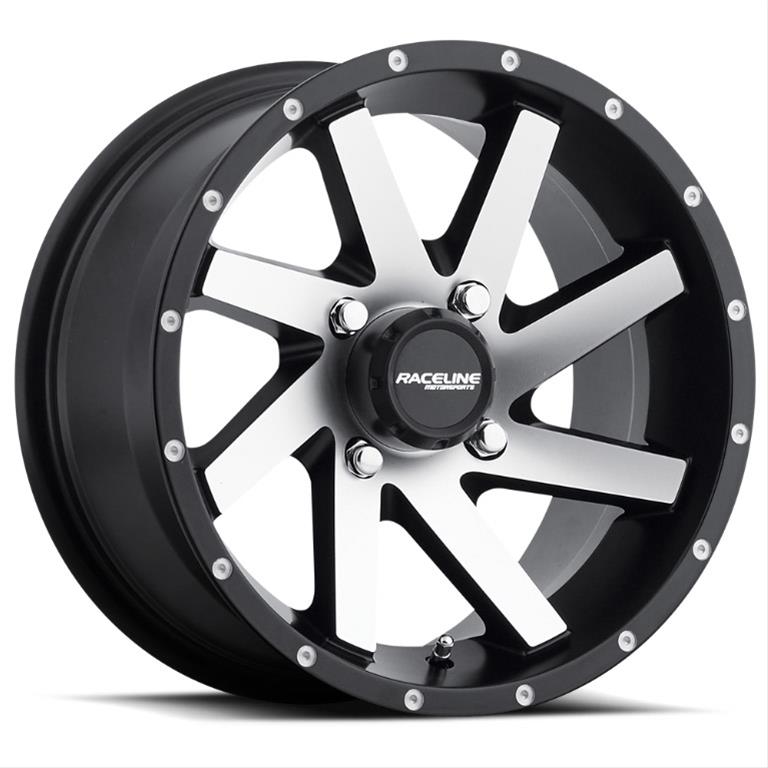 Raceline A82M Twist 14x7in / 4x137 BP / 10mm Offset / 110.2mm Bore - Black & Machined Wheel