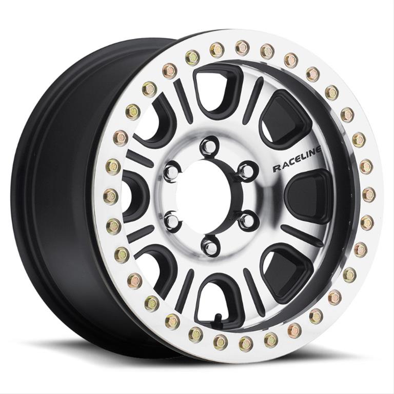 Raceline RT232 Monster 17x8.5in/8x165.1 BP/0mm Offset/130.81mm Bore - BLK & Machined Beadlock Wheel