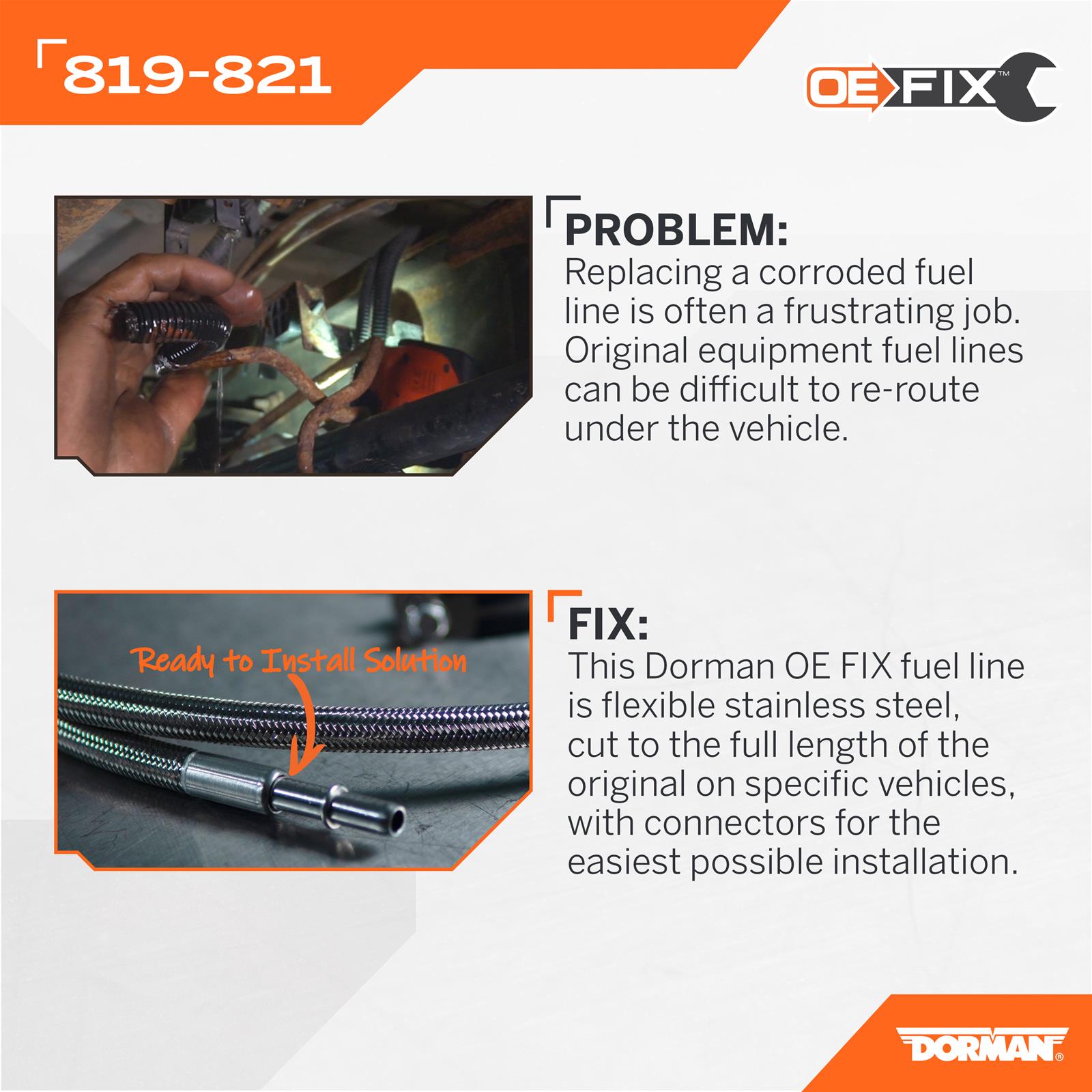 Dorman 819-811 Front Flexible Stainless Steel Braided Fuel Line For - View #3