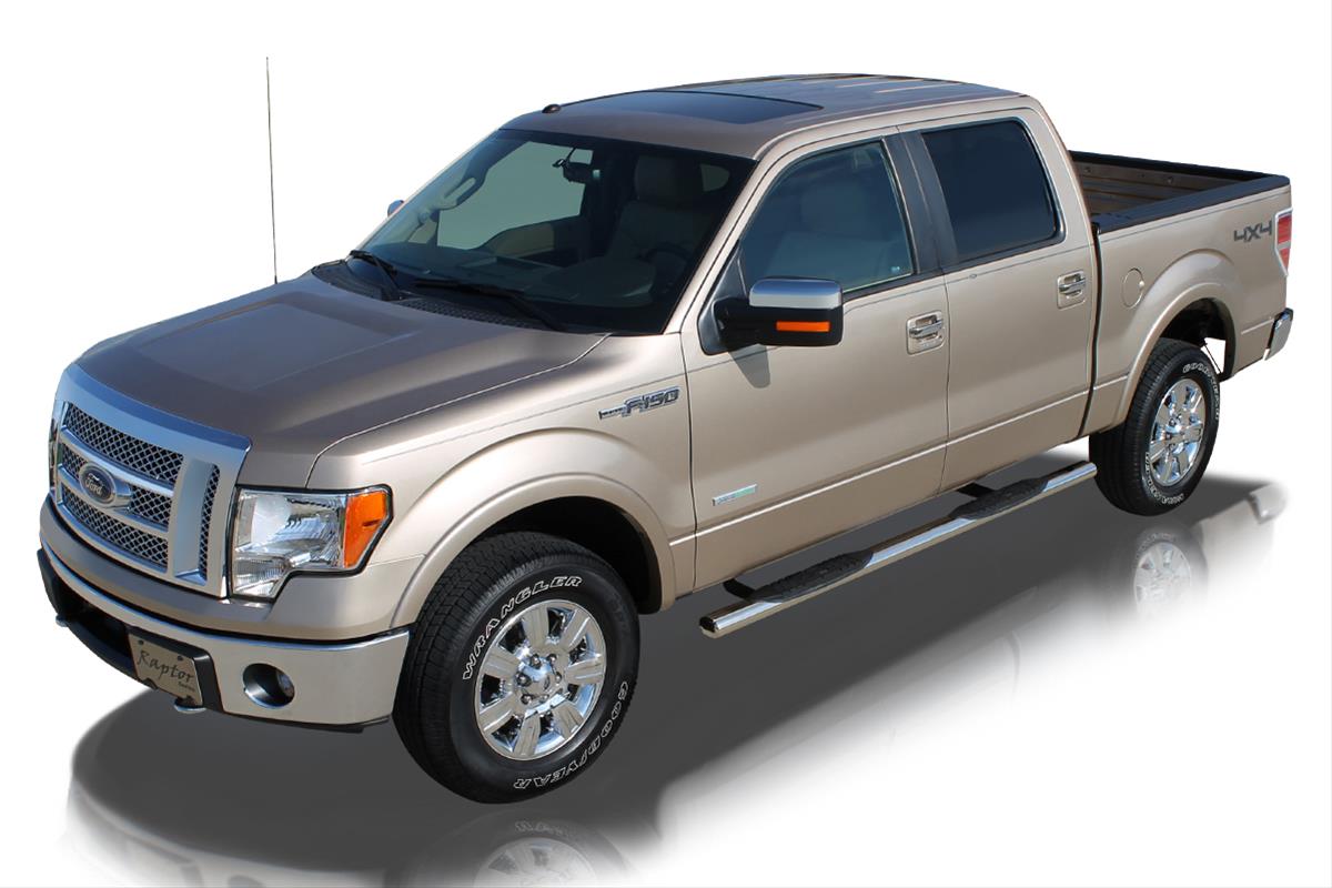 Raptor Series 4 in. Cab Length Oval Tube Side Step Bars for 2009-2014 F-150 - 0703-0370 Nerf Bar, 4" Magnum Straight Oval, Polished SS, 09-14 Ford Crew Cab; 10-14 Ford Crew