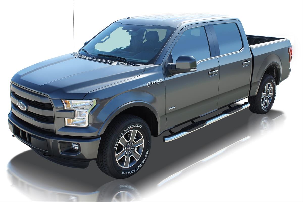 Raptor Series 5 in. Cab Length OE-Style Curved Oval Tube Side Step Bars 1603-0359 Nerf 5", OE Style Oval, Pol. SS, 15-17 Ford F-150 Crew Cab; 17 Ford F-250/F350 Super Duty C-Cab