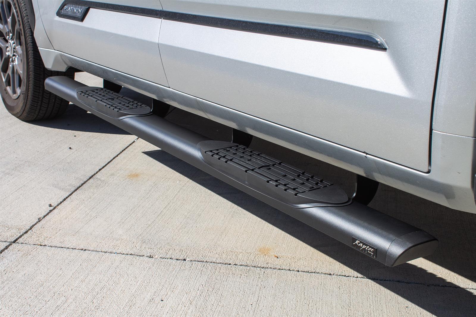 Raptor Series 5 in. Slide Track Oval Running Boards for 2022-2025 TUNDRA - 2004-0142BT Boards, Tread Step, Aluminum, Black, Textured, Crew Cab, Toyota, Pair thumbnail 2