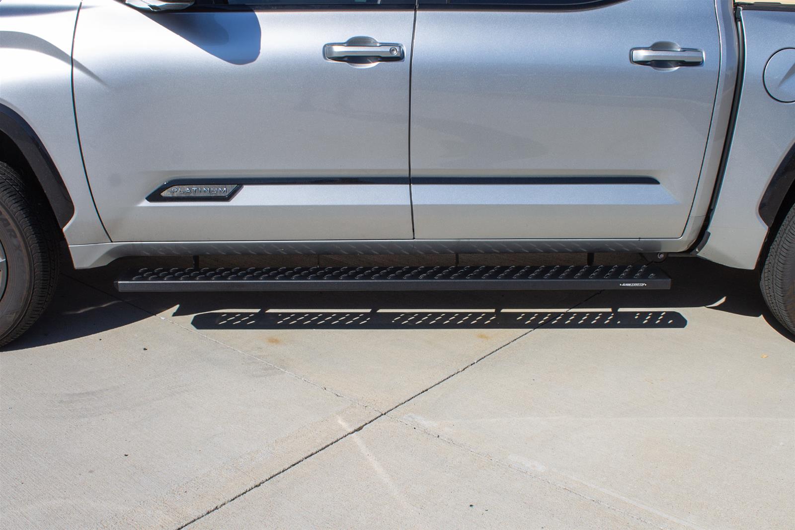 Raptor Series 6.5 in. Sawtooth Slide Track Running Boards for 2022-2025 TUNDRA - 2104-0142BT Boards, Tread Step, Aluminum, Black, Textured, Crew Cab, Toyota, Pair thumbnail 6