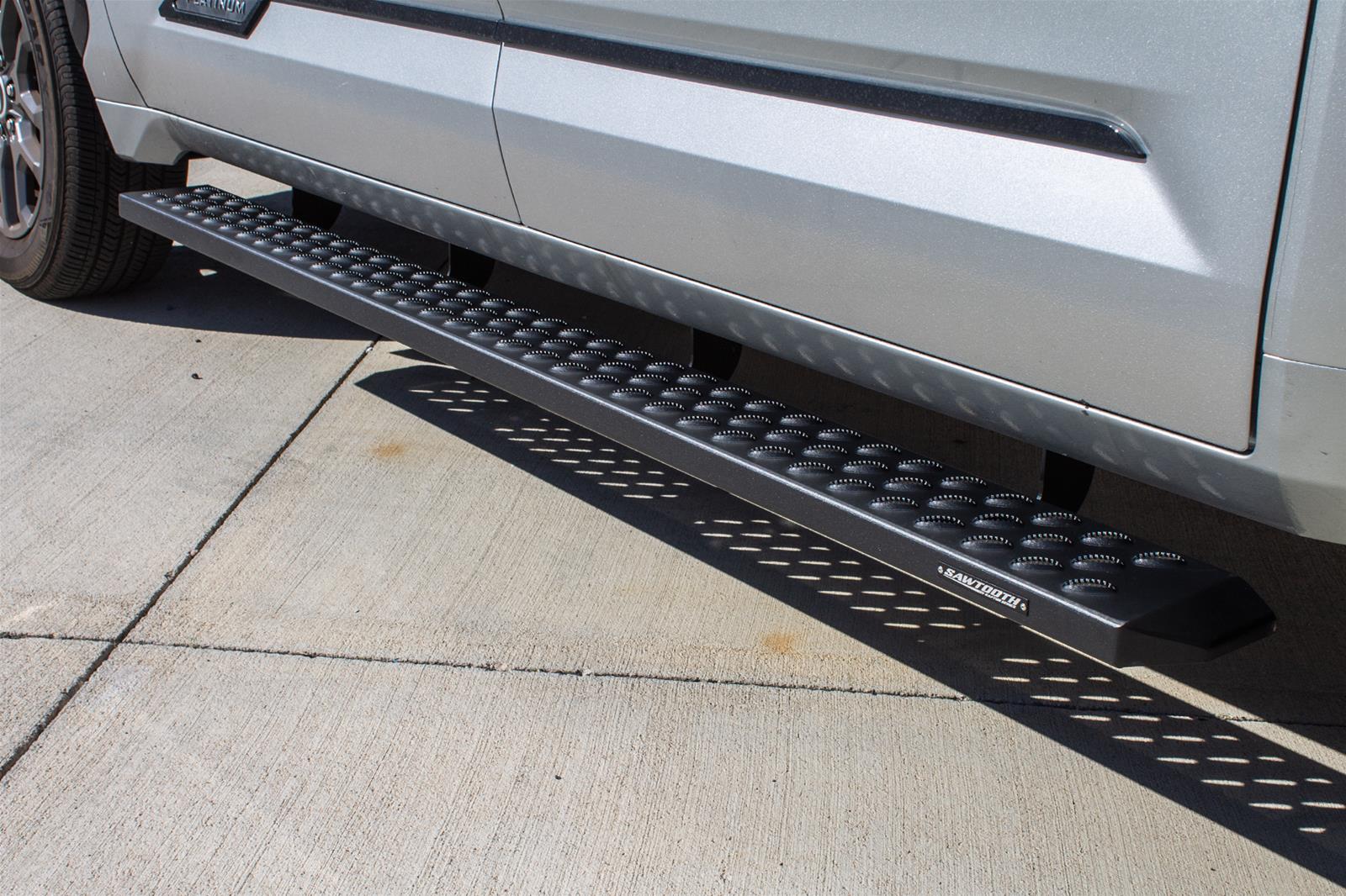 Raptor Series 6.5 in. Sawtooth Slide Track Running Boards for 2022-2025 TUNDRA - 2104-0142BT Boards, Tread Step, Aluminum, Black, Textured, Crew Cab, Toyota, Pair thumbnail 2