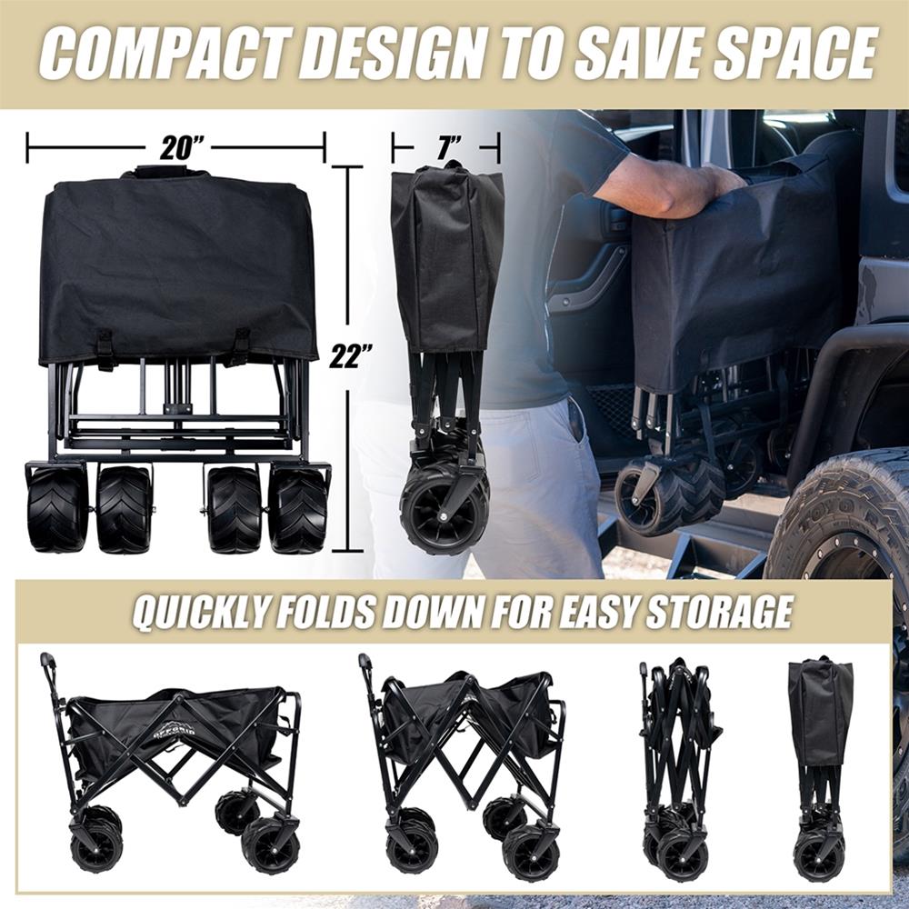 Raptor Series OFFGRID Heavy-Duty Collapsible Outdoor Wagon Carts FC-100-BLK Cart Black - Heavy Duty Cart thumbnail 3