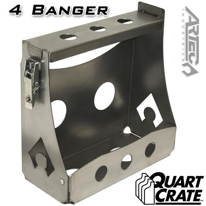 Artec Industries Quart Crate Holders QC0043 Storage Systems and Cargo Holders, 4 Banger Holders, Holds 4 Plastic Motor Oil Type Bottles, Aluminum, Natural, Each