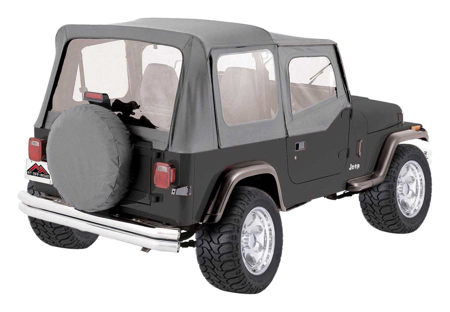 RT Off-Road Replacement Soft Tops for 1987-1995 WRANGLER - RT10009 Top, Replacement, Fabric, Gray, Upper Doors, Clear Windows, Jeep, Each