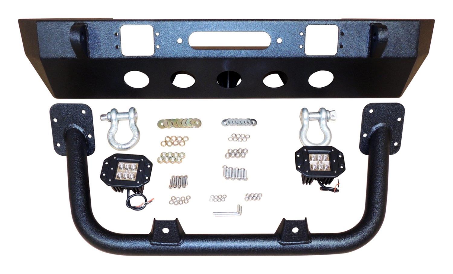 RT Off-Road Heavy-Duty Bumpers for 2020 GLADIATOR, 2018-2021 WRANGLER - RT20044 Bumper, Front, Fabricated, Stinger, Mid-Width, Steel, Winch Mount, Two LED Pods, Black Textured Powdercoated, Jeep, Each thumbnail 2