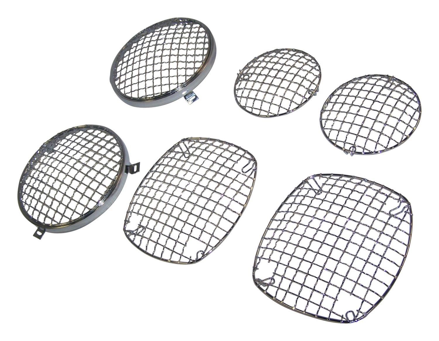 RT Off-Road Stone Guard Sets for 1976-1983 CJ5, 1976-1986 CJ7 - RT26027 Light Guards, Steel, Chrome, Jeep, Set of 6