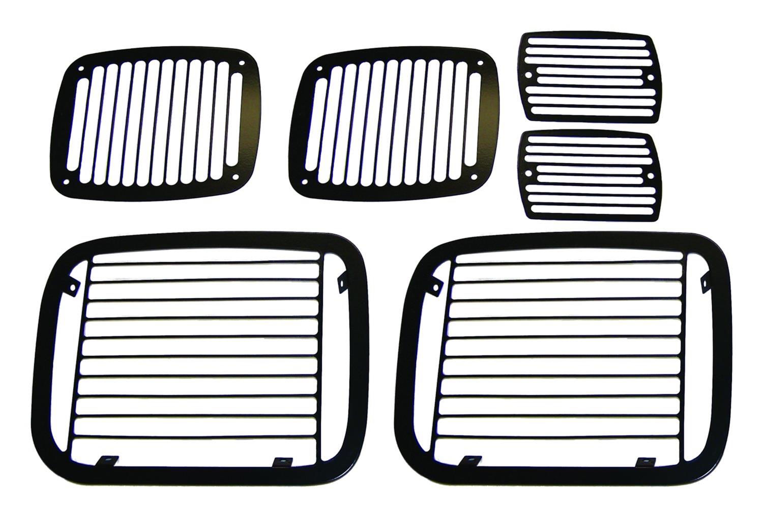 RT Off-Road Stone Guard Sets RT26034 Light Guards, Billet Style, Steel, Black, Jeep, Set of 6