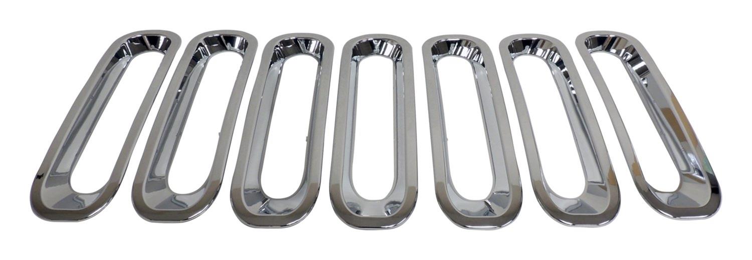 RT Off-Road Grille Inserts for 2007-2017 WRANGLER, 2018 WRANGLER JK - RT26055 Inserts, Main Position, Overlay Style, Plastic, Chrome, Jeep, Set of 7