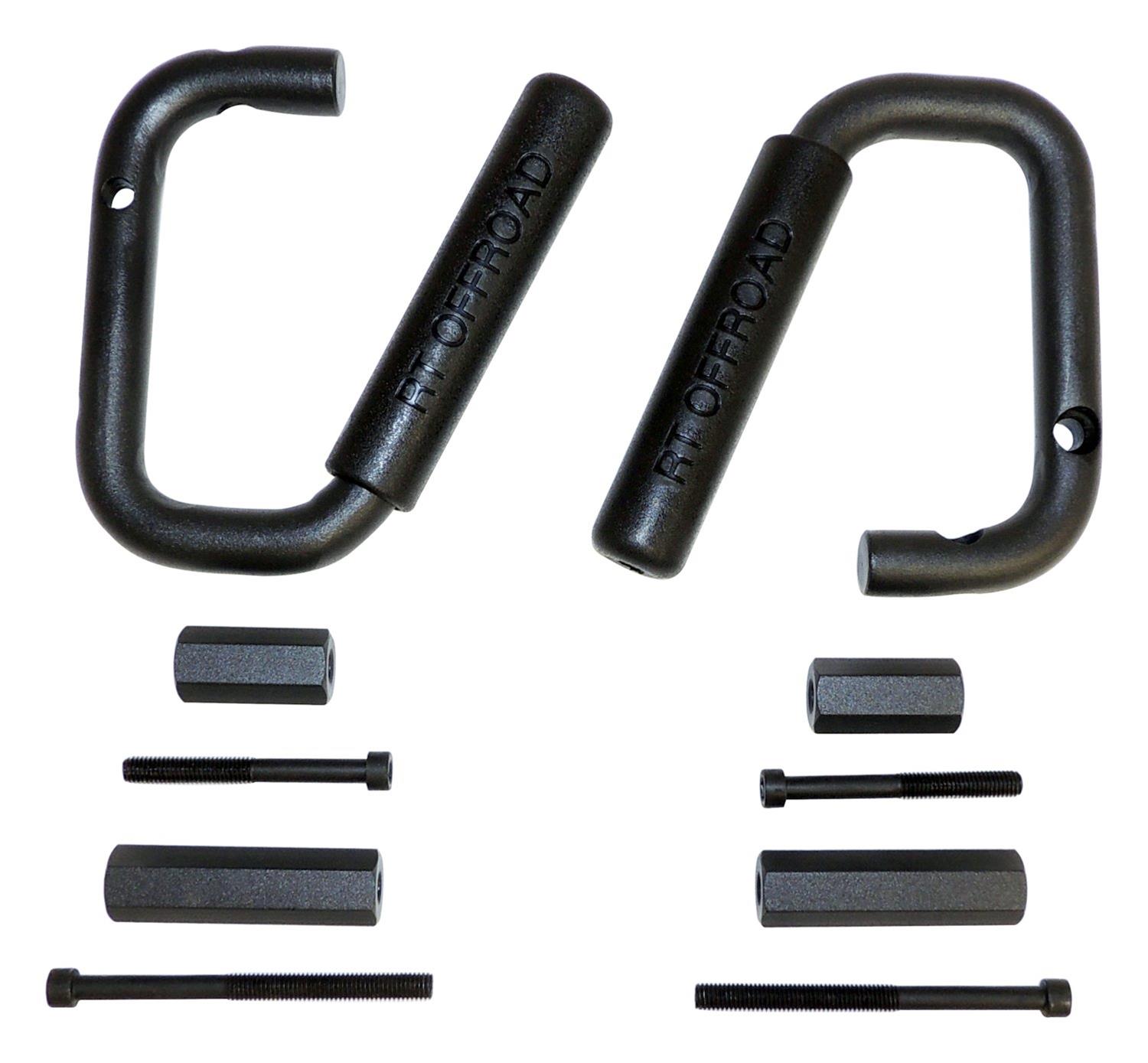 RT Off-Road Door Grab Handles RT27049 Interior Handle, Steel, Black Powdercoat, Windshield Frame, Jeep, Pair