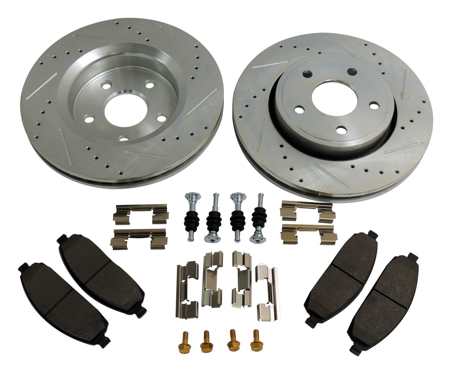 RT Off-Road Performance Brake Kits RT31008 Rotors and Pads, Front, Cross-drilled and Slotted Surface, Semi-metallic Pads, Jeep, Kit