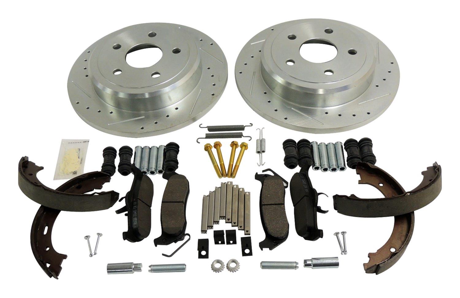 RT Off-Road Performance Brake Kits RT31009 Rotors and Pads, Rear, Cross-drilled and Slotted Surface, Semi-metallic Pads, Jeep, Kit