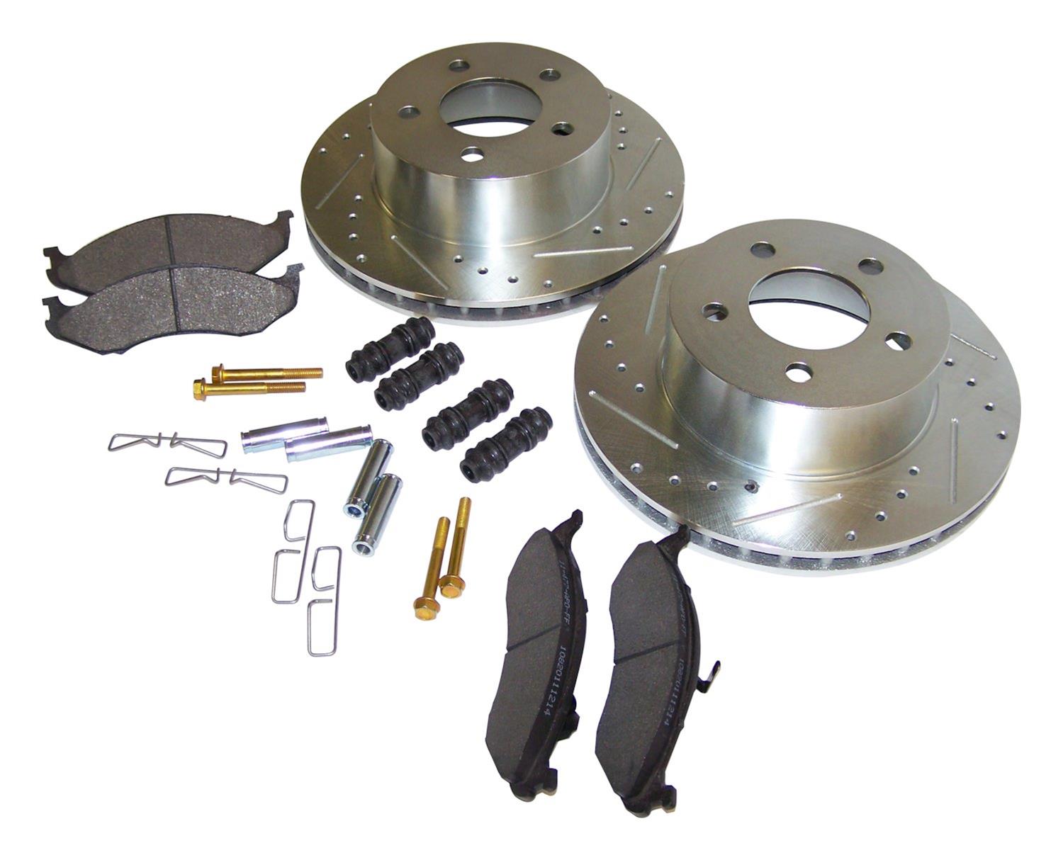 RT Off-Road Performance Brake Kits RT31013 Rotors, Front, Cross-drilled and Slotted Surface, Iron, 11.00 in. O.D., Semi-metallic Pads, Jeep, Kit