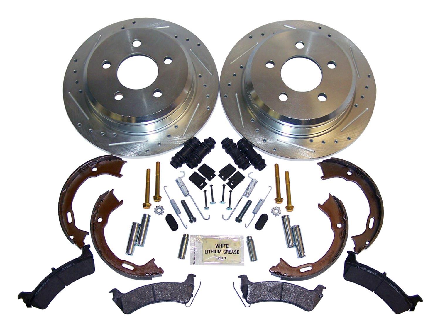 RT Off-Road Performance Brake Kits RT31033 Rotors and Pads, Rear, Cross-drilled and Slotted Surface, Semi-metallic Pads, Jeep, Kit