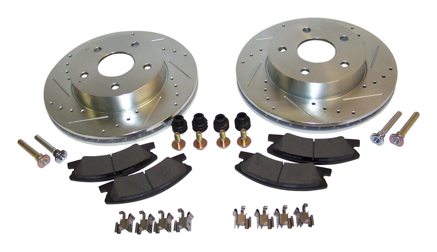 RT Off-Road Performance Brake Kits for 1999-2004 GRAND CHEROKEE - RT31036 Rotors and Pads, Front, Cross-drilled and Slotted Surface, Semi-metallic Pads, Jeep, Kit