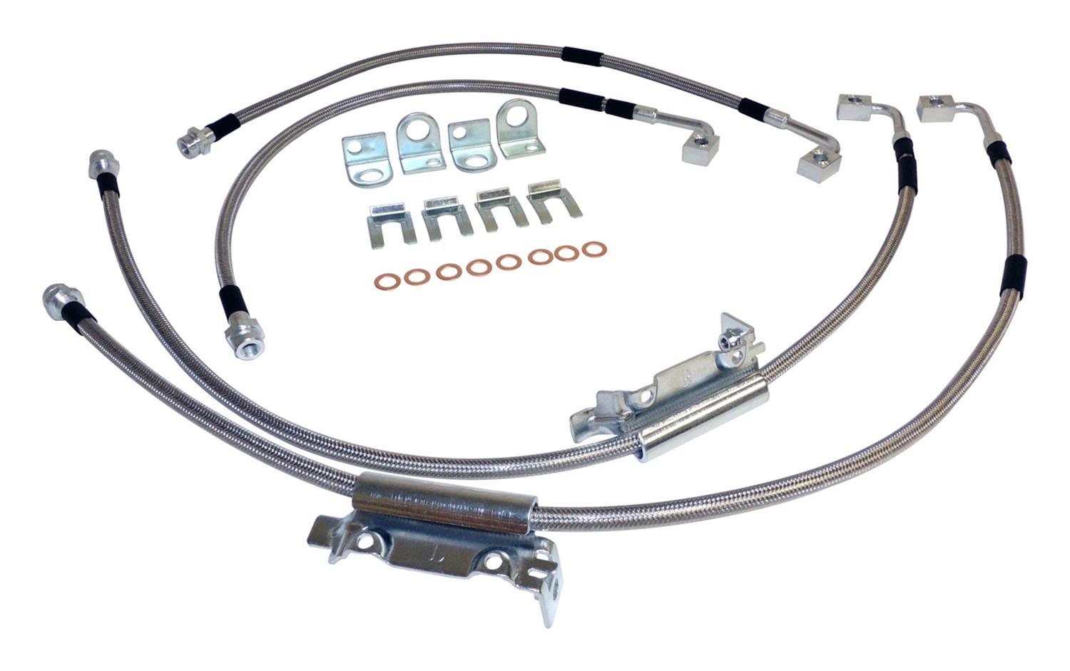 RT Off-Road Brake Hose Kits RT31049 Hoses, Stainless Steel, Braided Kit, includes Front/Rear Lines, Retainers, Axle Mounting Brackets, Washers, Jeep, Set of 4 thumbnail 3