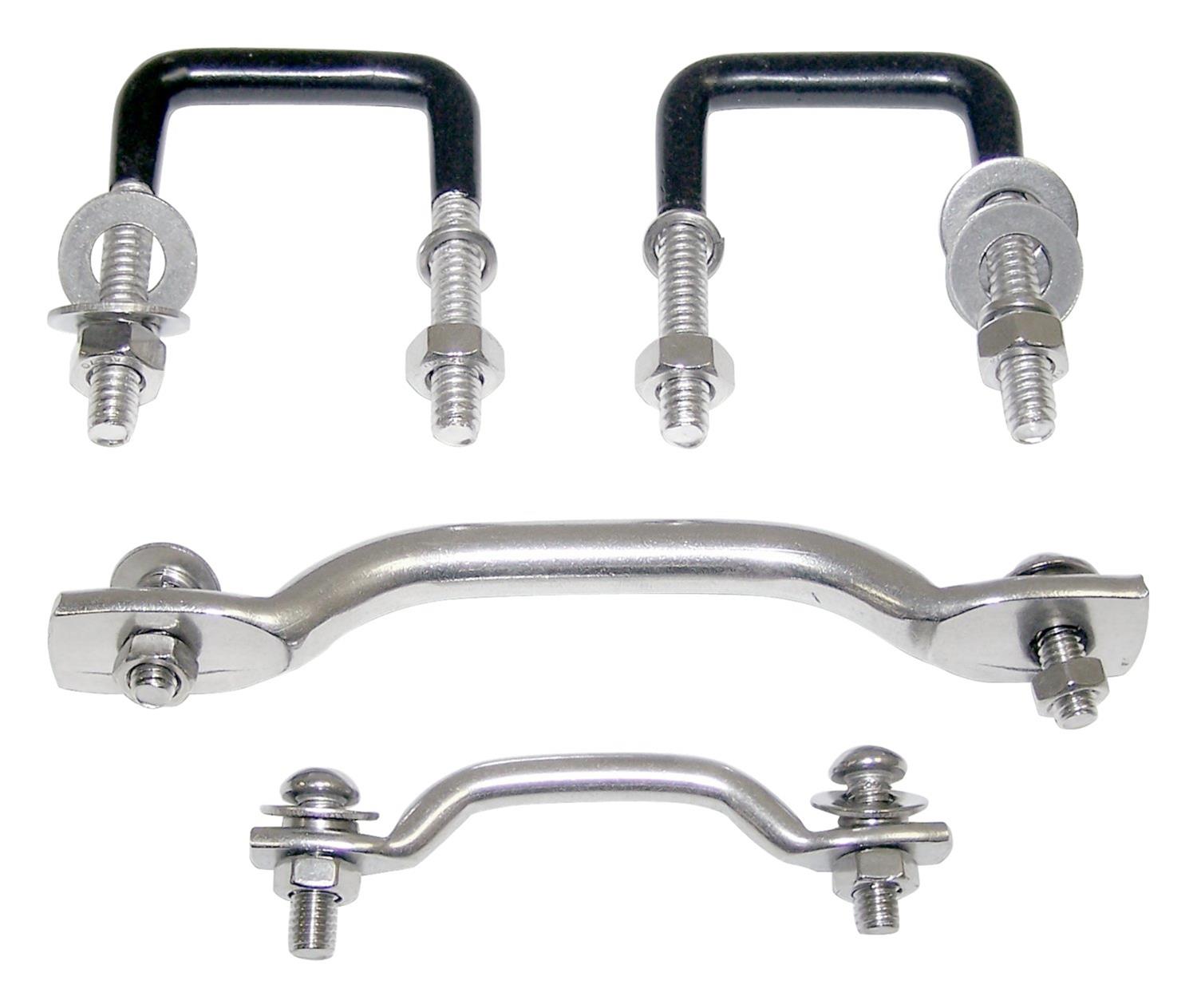 RT Off-Road Windshield Tie-Down Kits RT34019 Tie-Downs, Stainless Steel, Polished, Jeep, Kit