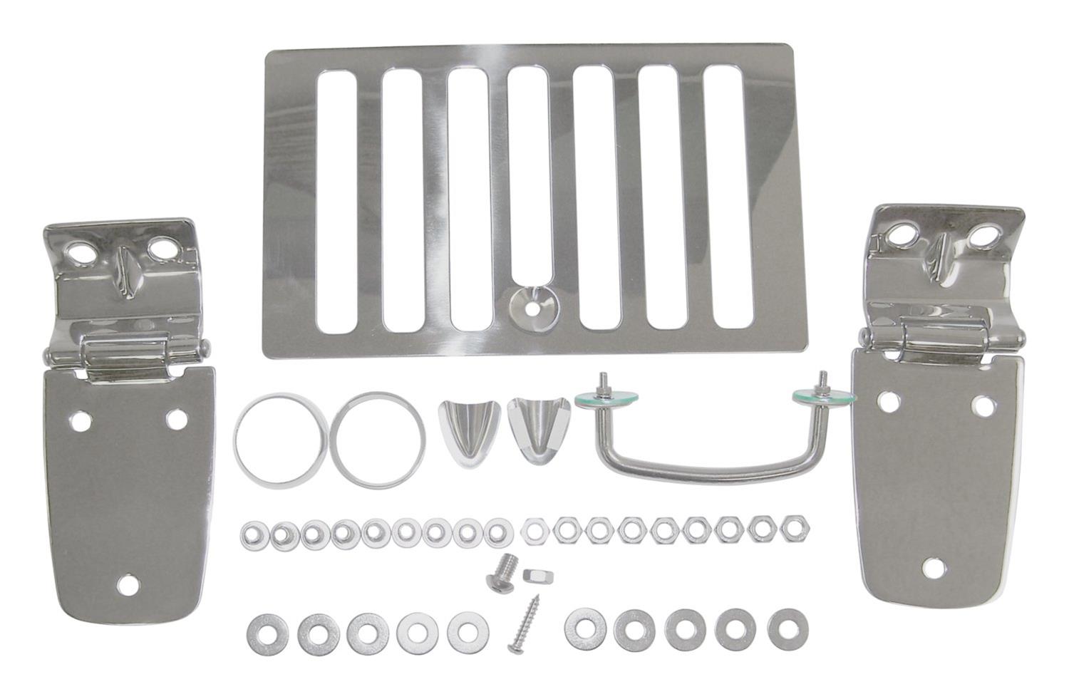 RT Off-Road Complete Hood Dress Up Kits for 1998-2006 WRANGLER - RT34059 Hinges, Up, Vent, Footman Loop, Stainless Steel, Polished, Jeep, Kit