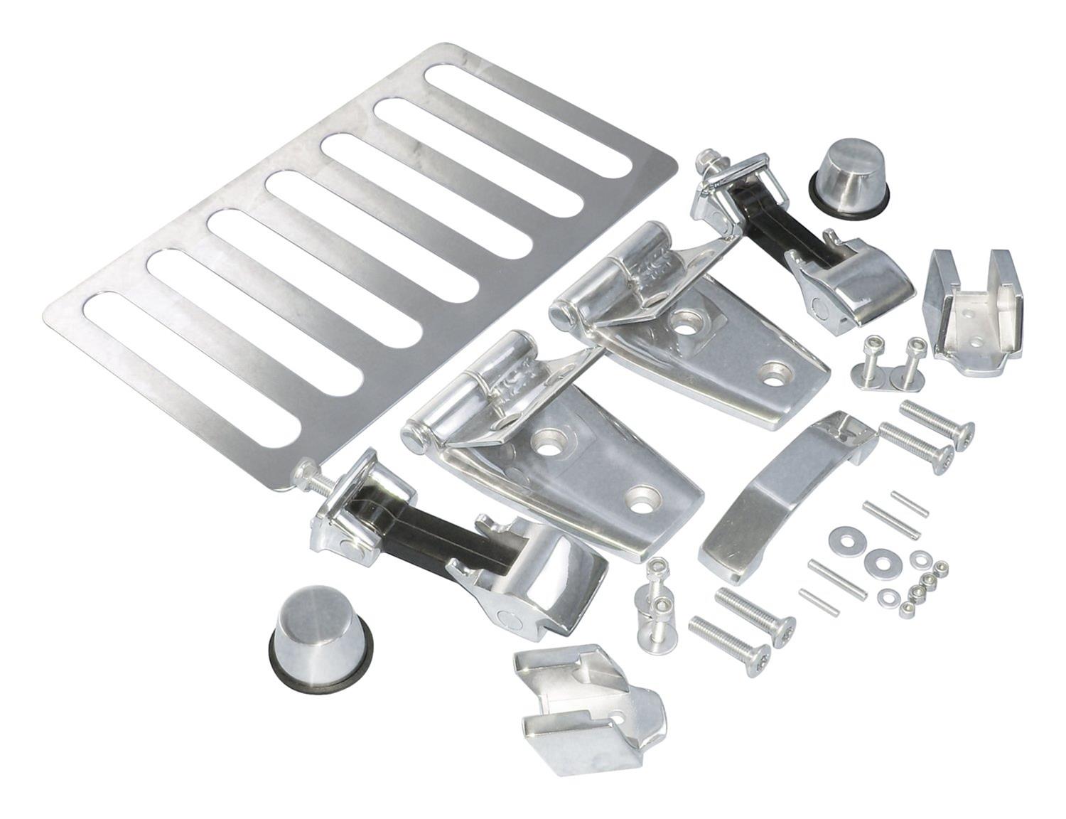 RT Off-Road Complete Hood Dress Up Kits for 2007-2017 WRANGLER, 2018 WRANGLER JK - RT34077 Hinges, Up, Catches, Vent, Footman Loop, Stainless Steel, Polished, Jeep, Kit