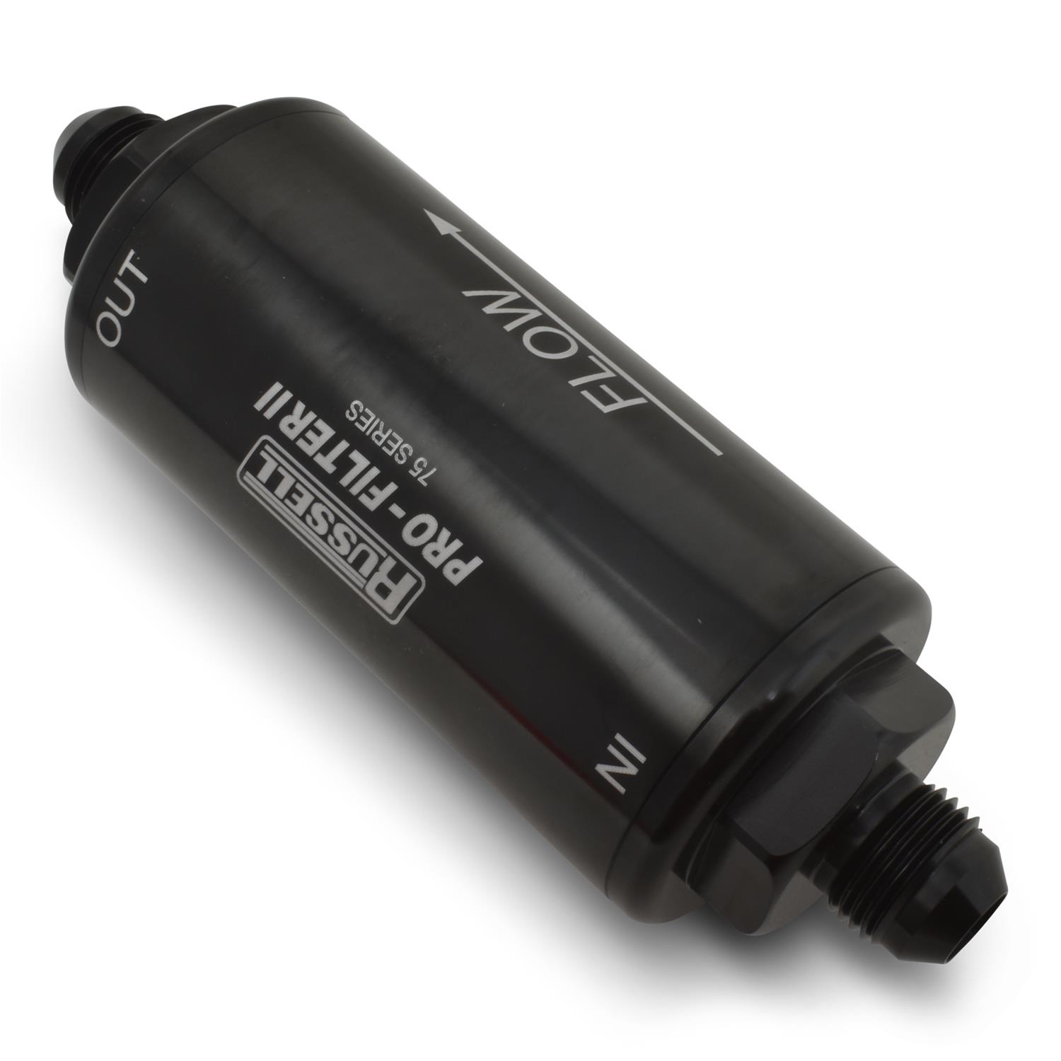 Russell ProFilter 2 40 Microns Fuel Filter with -6 AN Inlet Size 750604 Filter, Pro-Filter 2, 75 Series, Male In/Out, Microns, 6.25 in. Length, Aluminum, Black, Each thumbnail 2