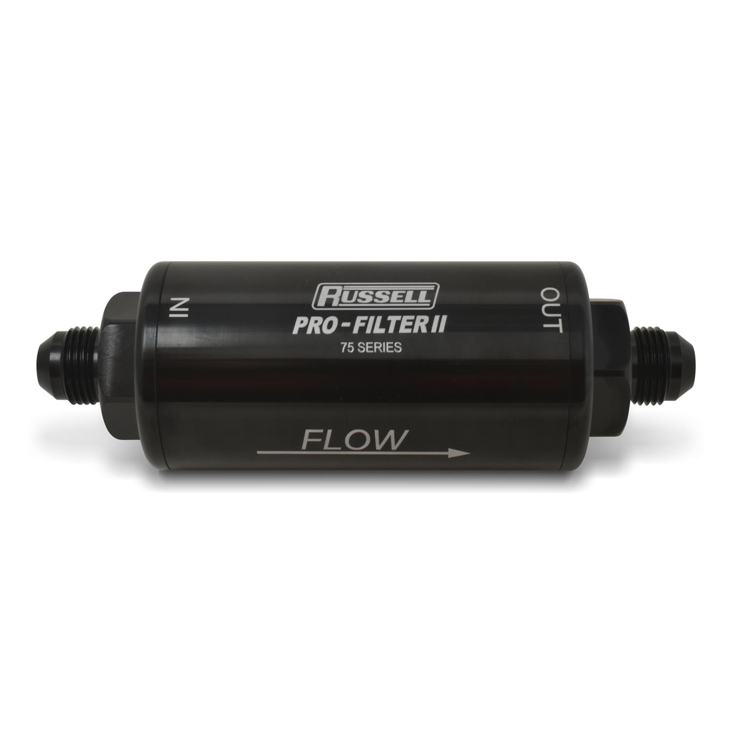Russell ProFilter 2 40 Microns Fuel Filter with -6 AN Inlet Size 750604 Filter, Pro-Filter 2, 75 Series, Male In/Out, Microns, 6.25 in. Length, Aluminum, Black, Each thumbnail 3