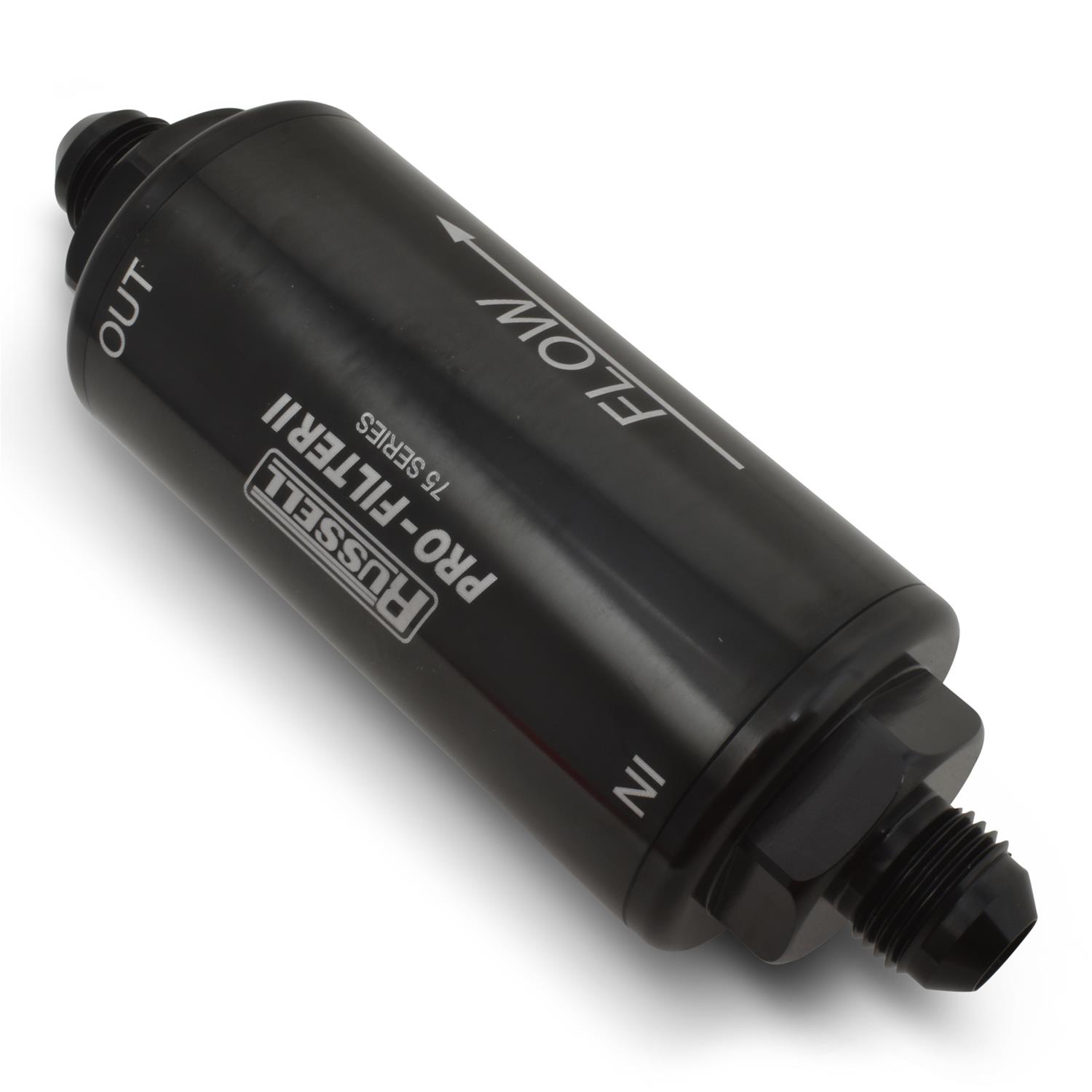 Russell ProFilter 2 100 Microns Fuel Filter with -6 AN Inlet Size 750610 Filter, Pro-Filter 2, 75 Series, Male In/Out, Microns, 6.25 in. Length, Aluminum, Black, Each thumbnail 2