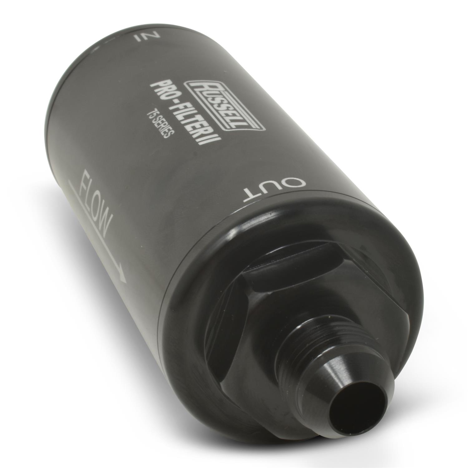 Russell ProFilter 2 100 Microns Fuel Filter with -6 AN Inlet Size 750610 Filter, Pro-Filter 2, 75 Series, Male In/Out, Microns, 6.25 in. Length, Aluminum, Black, Each thumbnail 4