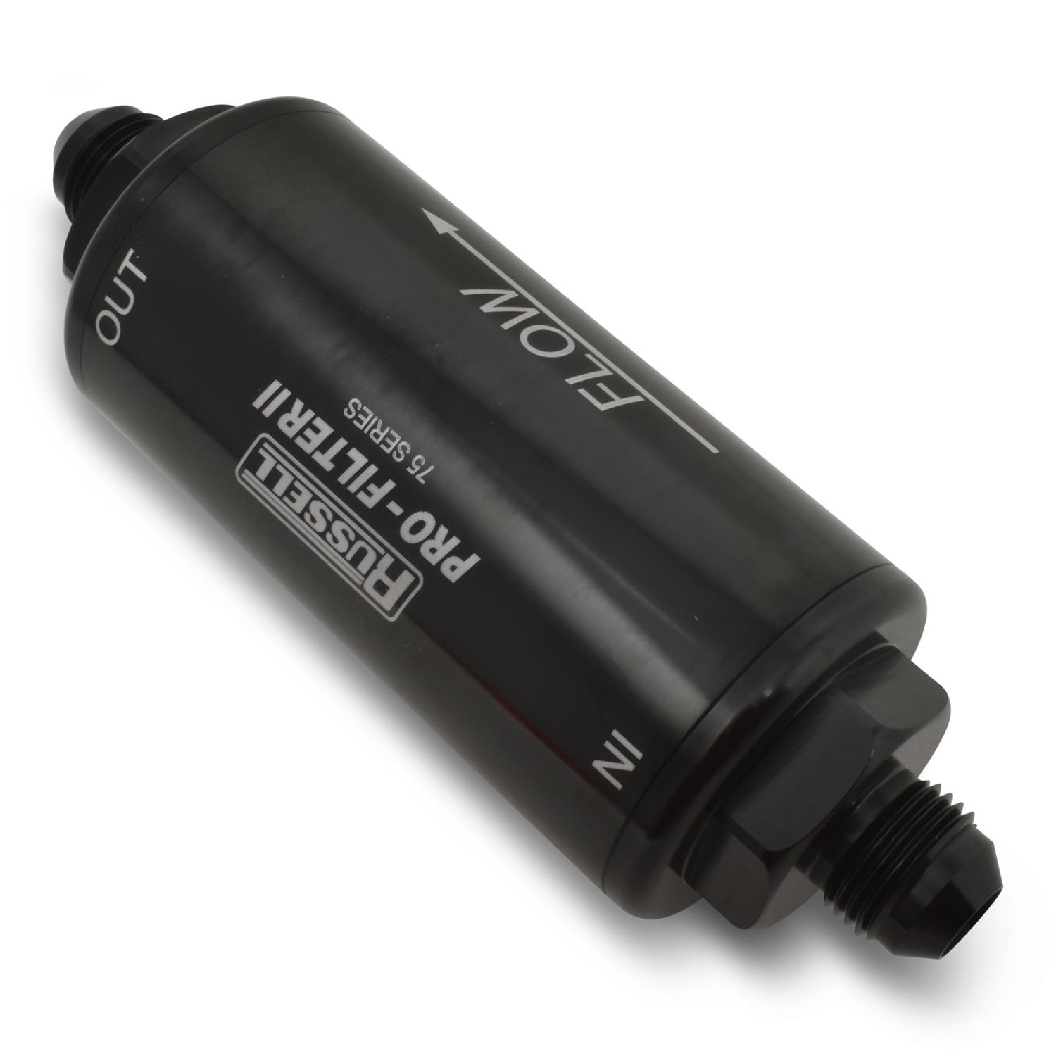 Russell ProFilter 2 40 Microns Fuel Filter with -8 AN Inlet Size 750804 Filter, Pro-Filter 2, 75 Series, Male In/Out, Microns, 6.25 in. Length, Aluminum, Black, Each thumbnail 2