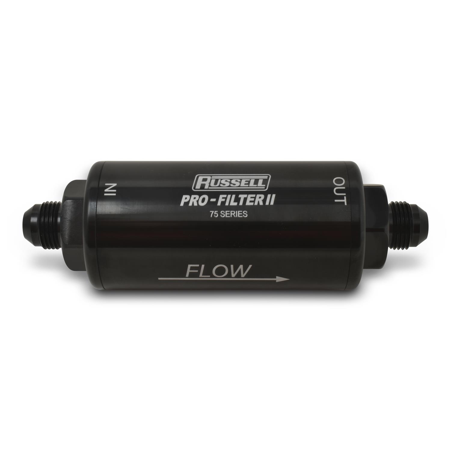 Russell ProFilter 2 100 Microns Fuel Filter with -8 AN Inlet Size 750810 Filter, Pro-Filter 2, 75 Series, Male In/Out, Microns, 6.25 in. Length, Aluminum, Black, Each thumbnail 3